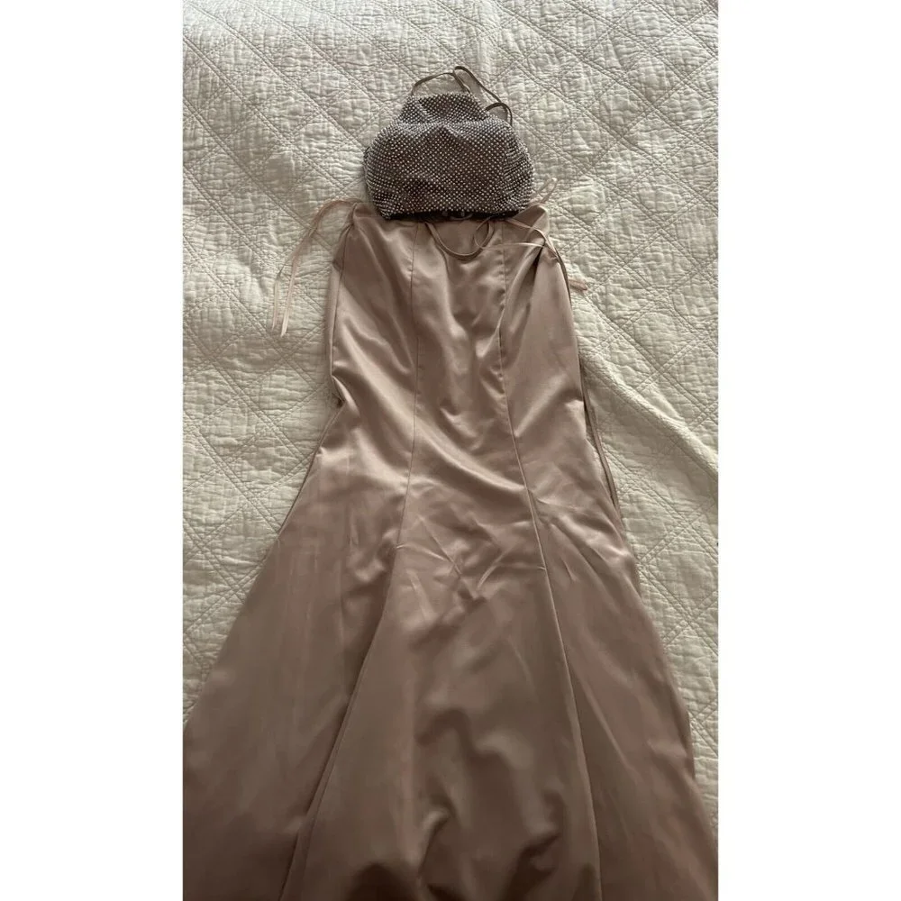 La Femme Beige Crop Top Long Mermaid Evening Gown $438 - Picture 5 of 10